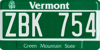 VT license plate ZBK754