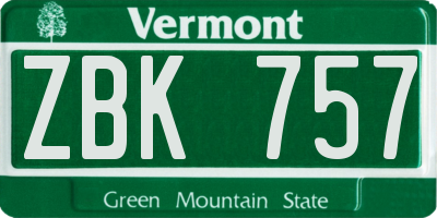 VT license plate ZBK757