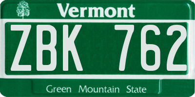 VT license plate ZBK762