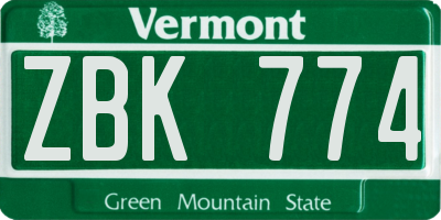 VT license plate ZBK774