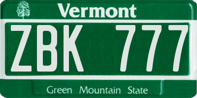 VT license plate ZBK777