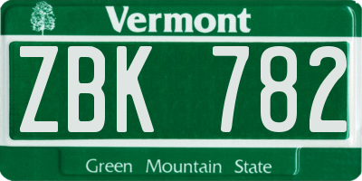 VT license plate ZBK782