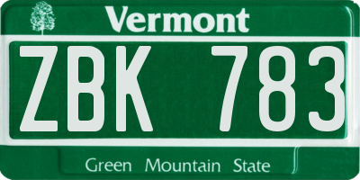 VT license plate ZBK783
