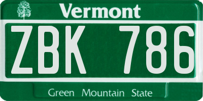 VT license plate ZBK786