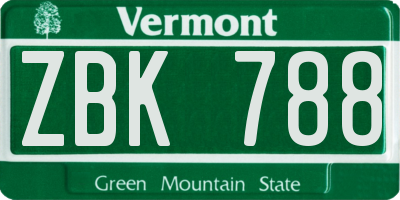 VT license plate ZBK788