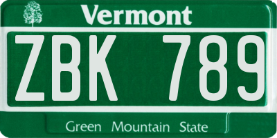 VT license plate ZBK789