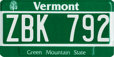 VT license plate ZBK792