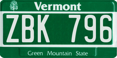 VT license plate ZBK796
