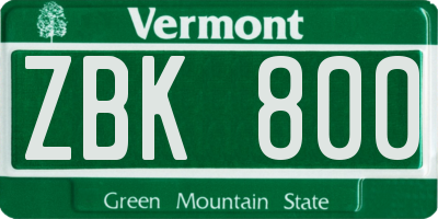 VT license plate ZBK800