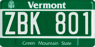 VT license plate ZBK801