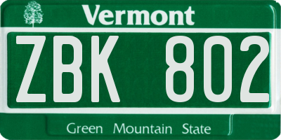 VT license plate ZBK802