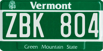 VT license plate ZBK804