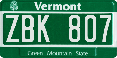 VT license plate ZBK807