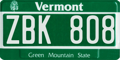 VT license plate ZBK808