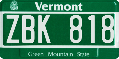 VT license plate ZBK818