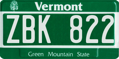 VT license plate ZBK822