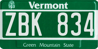 VT license plate ZBK834