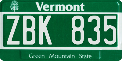 VT license plate ZBK835