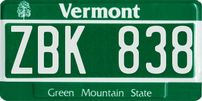 VT license plate ZBK838