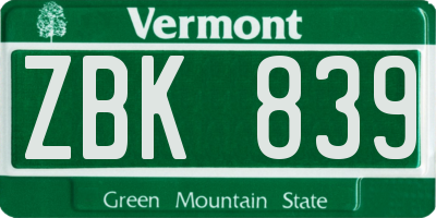 VT license plate ZBK839