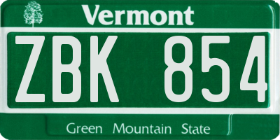 VT license plate ZBK854