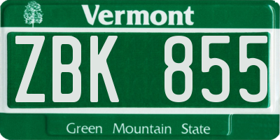 VT license plate ZBK855