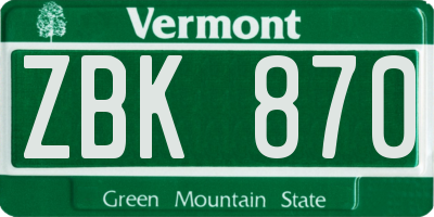 VT license plate ZBK870
