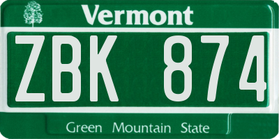 VT license plate ZBK874