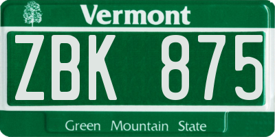 VT license plate ZBK875
