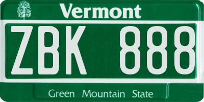 VT license plate ZBK888