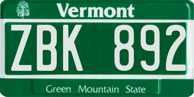 VT license plate ZBK892