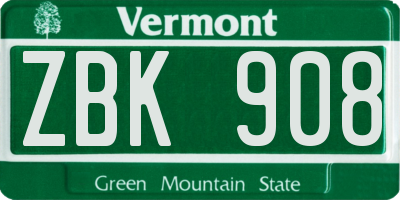 VT license plate ZBK908