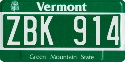 VT license plate ZBK914