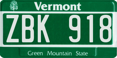 VT license plate ZBK918