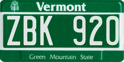 VT license plate ZBK920