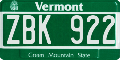 VT license plate ZBK922