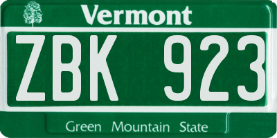VT license plate ZBK923