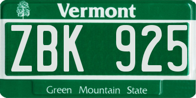 VT license plate ZBK925