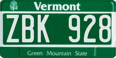 VT license plate ZBK928