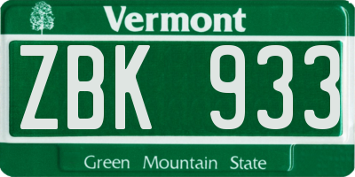 VT license plate ZBK933