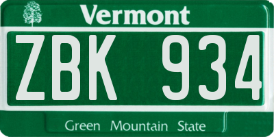VT license plate ZBK934