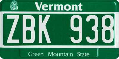 VT license plate ZBK938