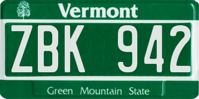 VT license plate ZBK942