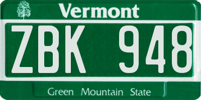 VT license plate ZBK948