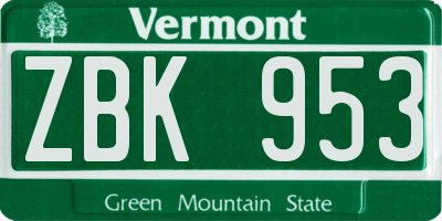 VT license plate ZBK953