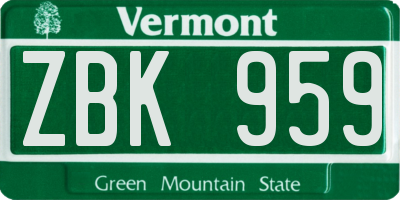 VT license plate ZBK959