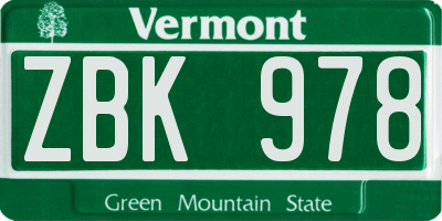 VT license plate ZBK978