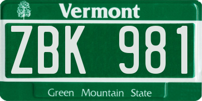 VT license plate ZBK981
