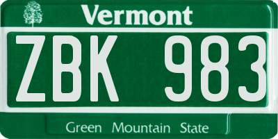 VT license plate ZBK983