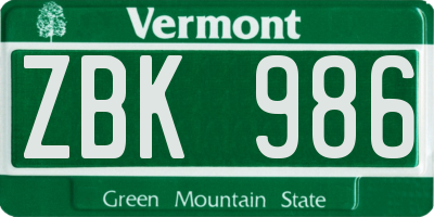 VT license plate ZBK986